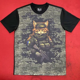 Футболки с полной запечаткой: Бойовий Котик чорний